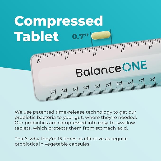 Balance ONE Probiotics for Women & Men – 15x Better Survivability vs Capsules – 15 Billion CFU Probiotic for Gut Health – 12 Strains Lactobacillus Plantarum, Acidophilus & Salivarius – 60 Tablets