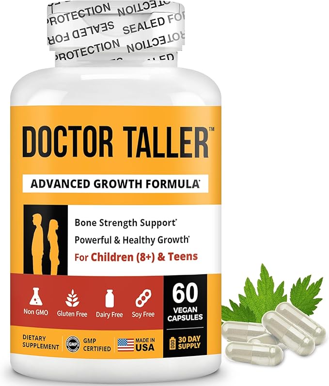 NuBest Doctor Taller - Bone Strength Supports, Enhance Immune System - Keto with Calcium, Vitamin D3, Vitamin K2, Amino Acids & Herbs for Children (8+) - 60 Vegan Capsules | 1 Month Supply