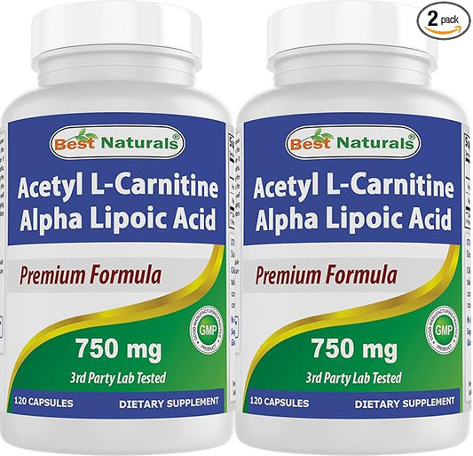 Best Naturals Acetyl L-Carnitine and Alpha Lipoic Acid 750 mg 120 Capsules (120 Count (Pack of 2))