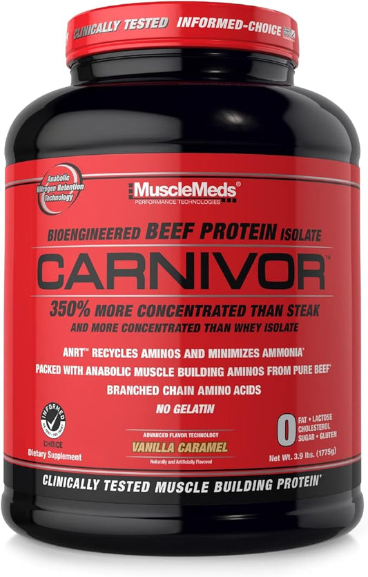 MuscleMeds Carnivor Bioengineered Beef Protein Isolate, Vanilla Caramel, 3.9 Pound