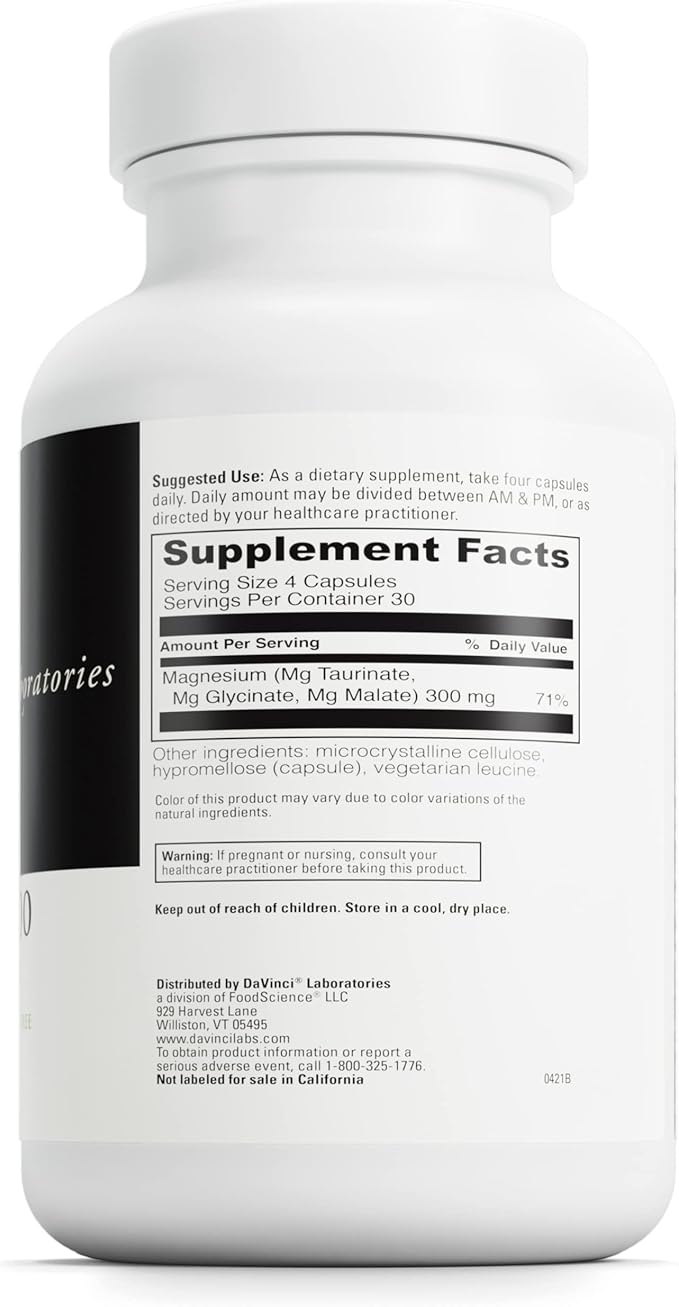 DaVinci Labs Tri-Mag 300 - Chelated Magnesium Supplement with Glycinate, Taurinate & Malate - Helps Support Adrenal Hormone Balance, Nutrient Absorption, Nerve Function & Bone Health* - 120 Capsules