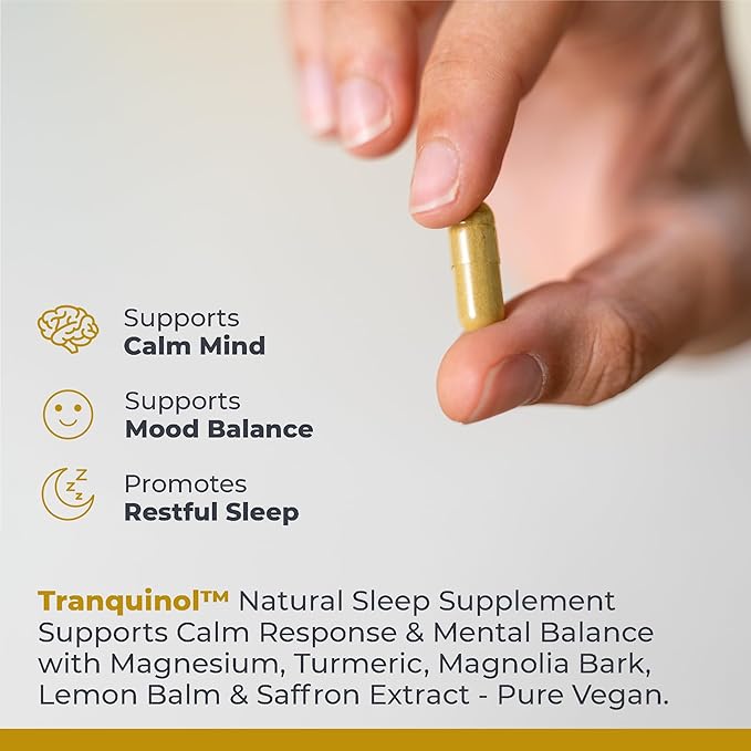Premier Research Labs Tranquinol - Natural Sleep Aid Supplement for Deep Sleep Support and Calm Mind | Magnesium, Turmeric, Lemon Balm & Saffron Extract - Pure Vegan - 90 Plant-Source Capsules