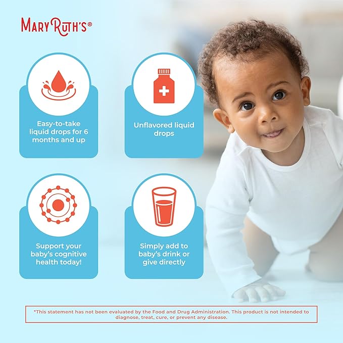 MaryRuth Organics Infant and Toddler Omega-3 Liquid Drops by | 200mg DHA and 2mg EPA Per Serving | Overall Wellness and Healthy Development | Unflavored | 1 Fl Oz
