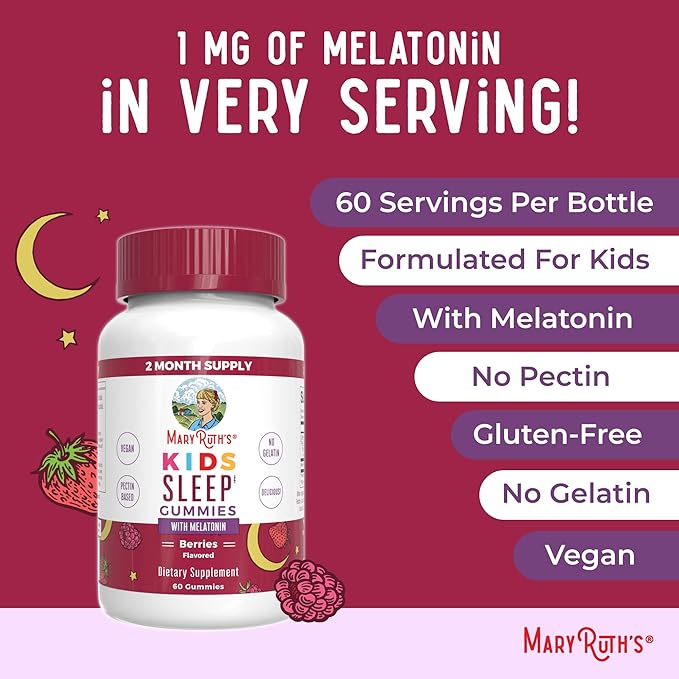 MaryRuth's Melatonin Gummies for Kids | 2 Month Supply | Sleep Gummies for Kids Ages 4+ | Kids Melatonin Gummy | Melatonin 1 mg | Relaxation & Sleep Support | Vegan | Gluten Free | 60 Count