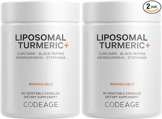 Codeage Organic Turmeric Supplement - 95% Curcumin Extract Pills - Liposomal Fermented Botanical Blend Black Pepper, Ashwagandha, Ginger, Stephania, Boswelia, Cumin, Digestive Bitters - 2 Pack