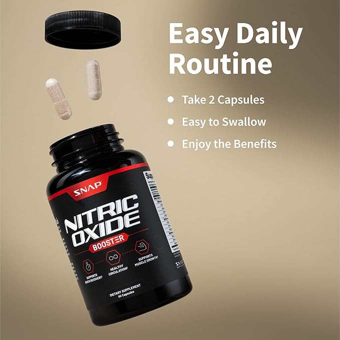 Snap Supplements Nitric Oxide Booster, Nitric Oxide Supplement for Blood Circulation and Blood Flow, 60 Capsules