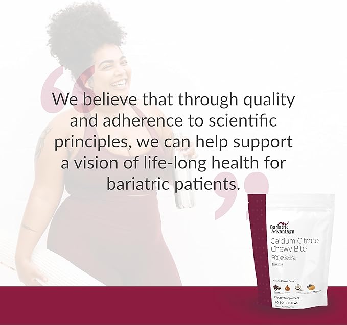 Bariatric Advantage Calcium Citrate Chewy Bites 500mg with Vitamin D3 for Bariatric Surgery Patients Including Gastric Bypass and Sleeve Gastrectomy, Sugar Free - Assorted Sweet Flavor, 90 Count