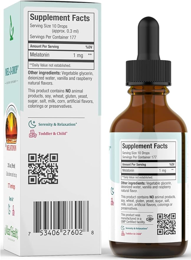 Maxi-Health Liquid Melatonin Drops for Kids - 2 Fl Oz 177 Servings With Dropper - Natural Sleep Aid Supplement for Children And Teens - Helps Fall Asleep Faster And Stay Sleeping Longer
