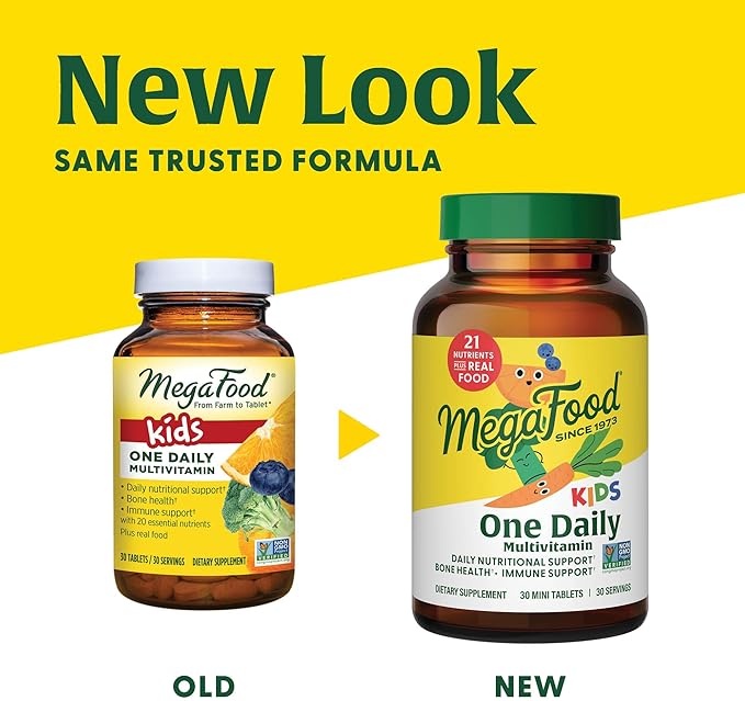 MegaFood Kids One Daily Multivitamin - Convenient Mini Multivitamin For Kids - Kids Vitamins With Zinc, Vitamin C, B Vitamins & Vitamin D - Vegetarian, Gluten Free, Non GMO - 30 Tablets, 30 Servings