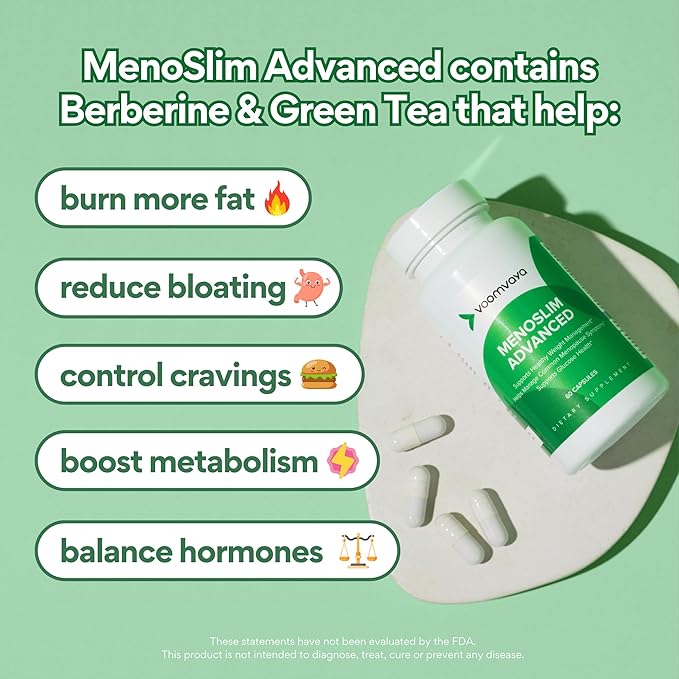 VoomVaya MenoSlim Advanced Menopause Weight Loss for Women - Menopause & Perimenopause Supplements for Women - Estrogen Supplement & Menopause Relief for Hot Flashes, Bloating, Energy - 60 Capsules