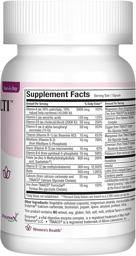 Maxi Health Women's Daily Multivitamin Biotin, Vitamins A B C D E, Calcium, Zinc, Lutein, Magnesium, Folate and More. Supports Gut Health for Women. Natural, Non-GMO, Gluten Free & Dairy Free Kosher
