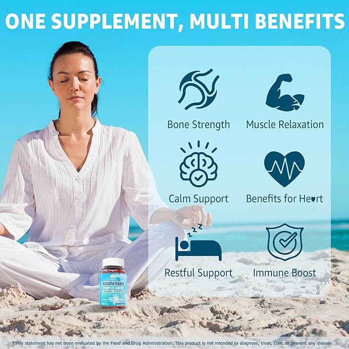 Sugar Free Magnesium Complex for Women, Calm Magnesium Gummies for Adults 400mg, Magnesium Glycinate, Citrate, Malate & More- Magnesium Gummy with Magnesium Ashwagandha, D3, B12 for Relax, Calm, Vegan