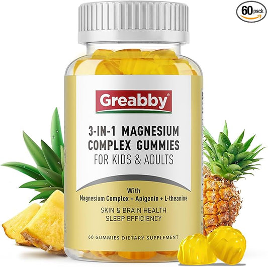 Triple Magnesium Complex Gummies - 800mg Magnesium Glycinate & Citrate, Apigenin & L-Theanine, for Kids & Adults, Naturally Asleep & Muscle Cramps (60 Count)
