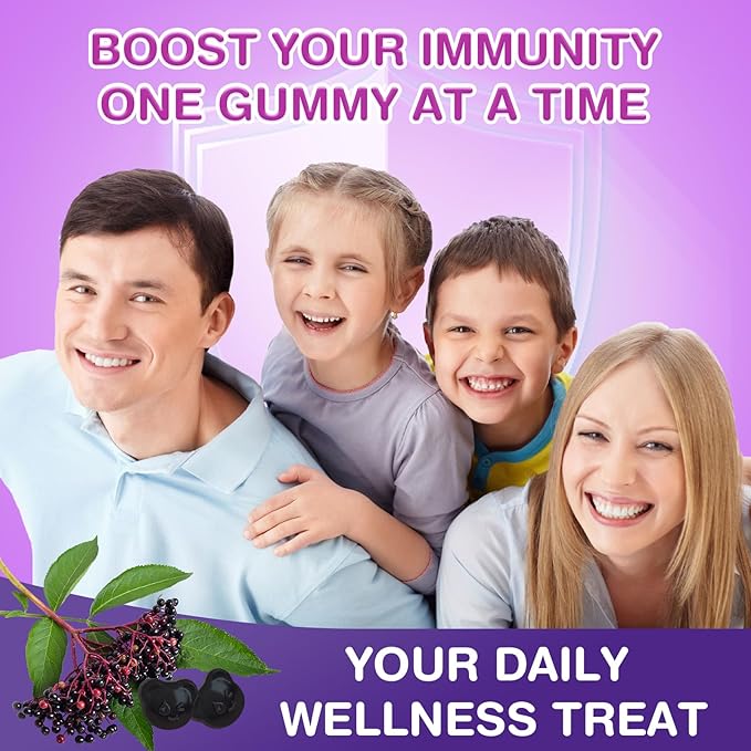Natural Black Elderberry Gummies, Elderberry Fruit Extract with Vitamin C and Zinc, Herbal ElderCraft® Gummies Daily Immune Support for Kids and Adults, GMO Free, Gluten Free, 60 Count