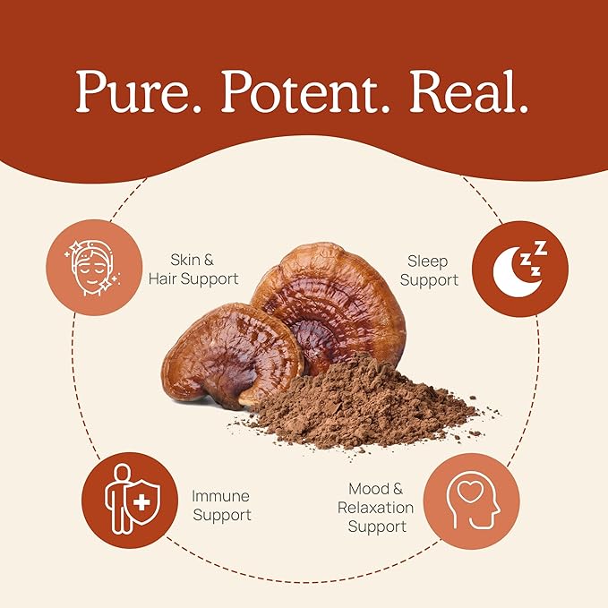 Real Mushrooms Reishi Powder - Organic Mushroom Extract Supplement with Potent Red for Longevity, Mood, Sleep, Immune Support Vegan Supplement, Non-GMO, 45 Servings