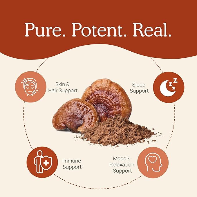 Real Mushrooms Reishi Powder - Organic Mushroom Extract Supplement with Potent Red for Longevity, Mood, Sleep, Immune Support Vegan Supplement, Non-GMO, 100 Servings