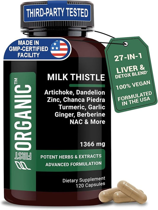 Milk Thistle+ Complex 1366mg - 120 Capsules - Herbal Liver Support with Silymarin, Artichoke, Beet Root, NAC & Zinc - Third-Party Tested, Vegan, Non-GMO, Gluten Free