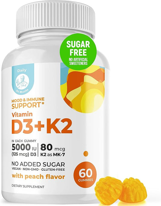 DR. MORITZ Vitamin D3 Gummies (5000 IU) with K2 - for Adults and Kids - Vitamin D3 K2 Gummies for Immune Support & Bone Health - Vegan, Sugar Free, Gluten Free (60 Count)