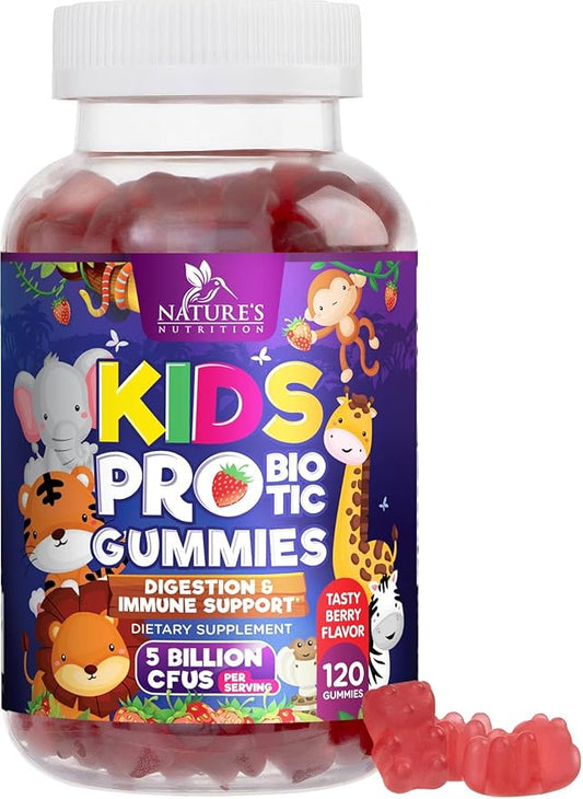 Kids Probiotic Gummies - Chewable Daily Probiotics for Kids Ages 3+ - Natural Digestive Health & Immune Support Vitamin - Vegan, Gluten Soy & Dairy Free, Berry Flavored, Shelf Stable - 120 Gummies