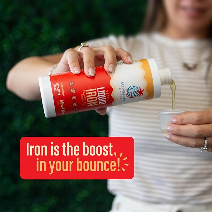 Iron Supplement for Women Vegan Liquid Iron Fast Absorbing Immune Support & Women’s Health Ferrous Bisglycinate Chelate Healthy Blood & Red Cells Stomach-Friendly High Potency 15.2 fl oz Mixed Berry