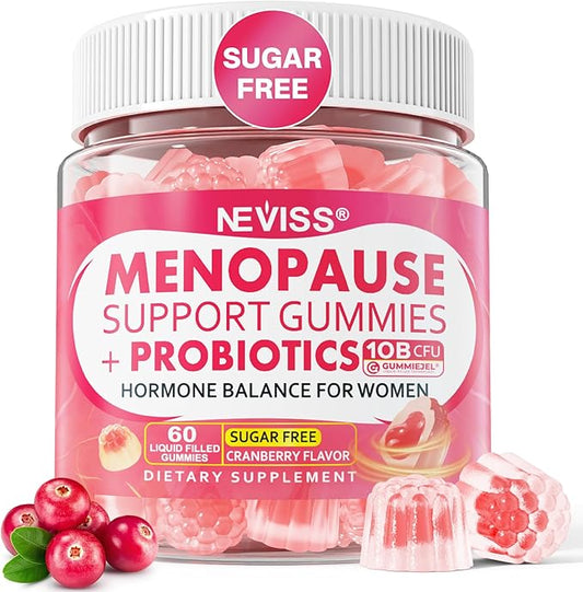 Sugar Free Menopause Supplement Filled Gummies for Women, Menopause Probiotics Hormone Balance Gummies with Ashwagandha, Dong Quai & Black Cohosh for Hot Flashes, Night Sweats, Mood Swings, Gut Health