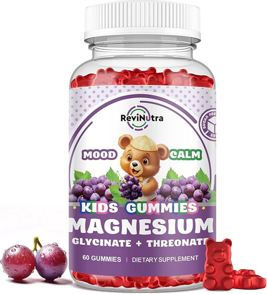 Magnesium Complex Gummies for Kids & Adults- Magnesium Glycinate, Threonate Supplement- Support Calm Stress Relief, Bones, Mood Vegan- Sugar-Free Grape Flavor, 60 Gummies