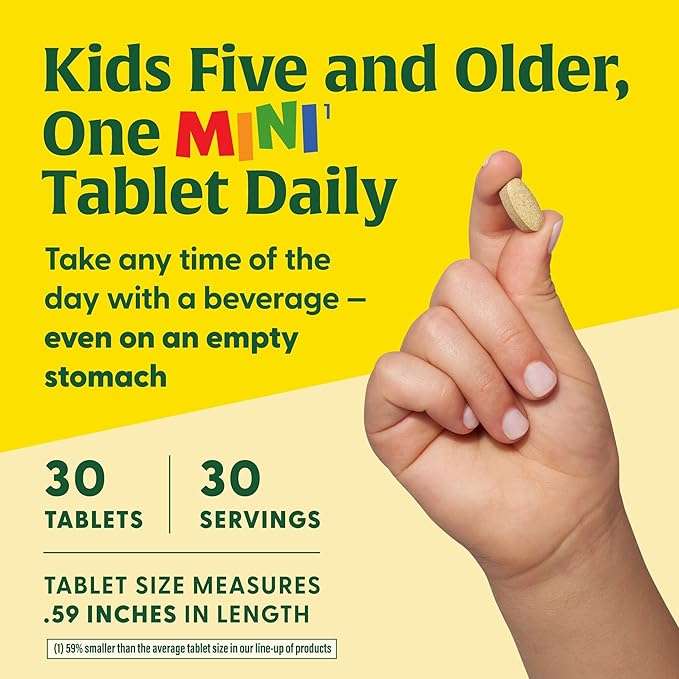 MegaFood Kids One Daily Multivitamin - Convenient Mini Multivitamin For Kids - Kids Vitamins With Zinc, Vitamin C, B Vitamins & Vitamin D - Vegetarian, Gluten Free, Non GMO - 30 Tablets, 30 Servings