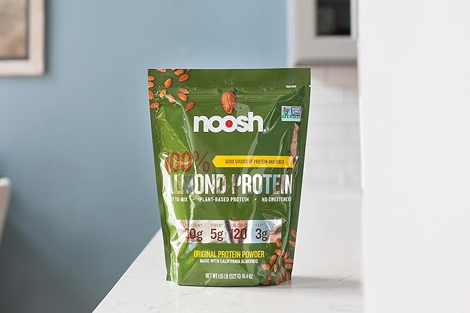 NOOSH Plant Based Almond Protein Powder Unflavored 35 Gram - Vegan, All Natural Ingredients, Non-GMO, Gluten Free, Kosher, Peanut Free, Soy Free, Dairy Free (Unflavored)