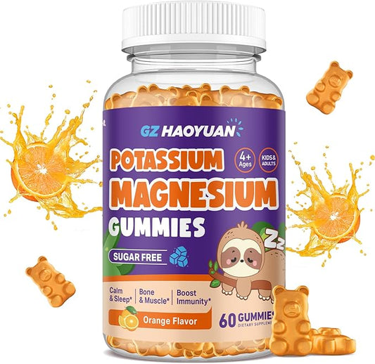 Magnesium Gummies for Kids - Magnesium Glycinate Gummies with Vitamin D3, B6, Potassium & Ashwagandha, Magnesium for Kids & Adults Relaxation, Sleep, Brain & Bone Health -Vegan Orange 60ct