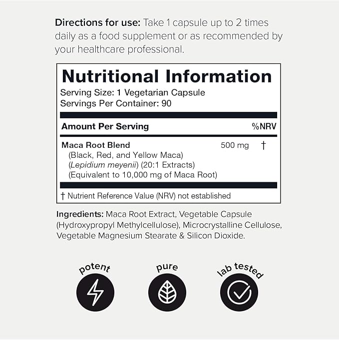 Toniiq 10,000mg 20x Concentrated Extract - Single Origin Wildcrafted Maca Root Capsules - Ultra High Strength - Highly Purified Peruvian Maca Root Powder - Black, Red and Yellow Maca Complex