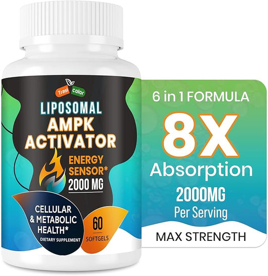 AMPK Activator Supplement 2000mg- Liposomal Technology - High Absorption Berberine, DIM, Resveratrol, Quercetin, Milk Thistle, Cinnamon- 60 Softgels for Energy & Cellular Support