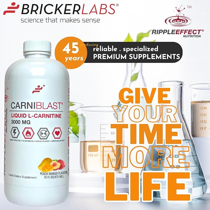 CARNIBLAST Liquid L-Carnitine 3000mg, Premium L Carnitine Carnipure, Sports Nutrition, Energy Supplement and Energy Booster, Peach Mango 16 fl oz
