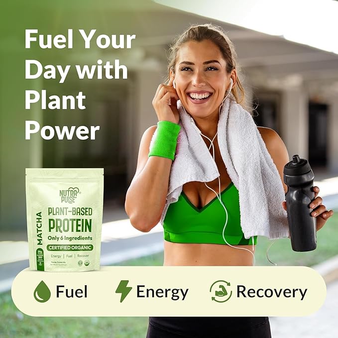 Organic Vegan Protein Powder – Matcha Flavor, Plant-Based, Gluten-Free, Non-GMO, 20g Protein Per Serving, Ideal for Smoothies, Shakes, Baking, Cooking (1 Pack, 20 Servings)