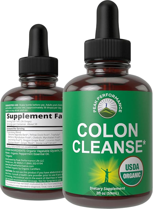 USDA Organic Colon Cleanse Liquid Drops. Vegan, Kosher Colon Cleanser & Detox Supplement with 10+ Super Gentle Herbal Ingredients Including Organic Cascara Sagrada Bark and Organic Yellow Dock Root