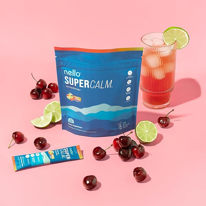 Supercalm Drink Mix - Ashwagandha KSM 66, Magnesium Glycinate & L-Theanine Supplement - Ashwagandha Root Extract - Focus and Relaxation Support (20 Travel Packets) - Cherry Limeade