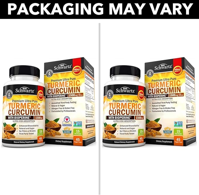 Turmeric Curcumin with Black Pepper Extract 1500mg - High Absorption Ultra Potent Turmeric Supplement with 95% Curcuminoids and BioPerine - Non GMO Turmeric Capsules for Joint Support - 45 Capsules