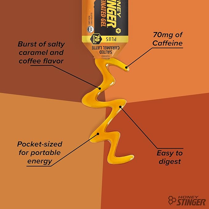 Honey Stinger Organic Salted Caramel Energy Gel | Caffeinated & Gluten Free | for Exercise, Running and Performance | Sports Nutrition for Home & Gym, Pre and Mid Workout | 12 Pack, 13.2 Ounce