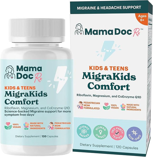MigraKids Comfort | Riboflavin, Magnesium & CoEnzyme Q10 | Pediatric Science-Backed Migraine Support | Kids and Teens, Ages 6+ | 120 Capsules
