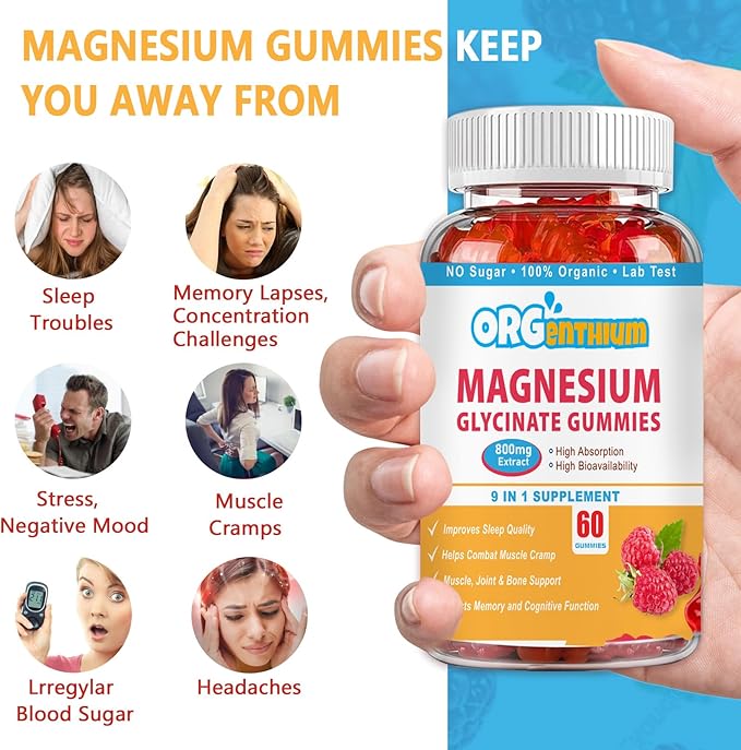 Magnesium Glycinate Gummies | Sugar-Free | Gluten-Free | Non-GMO| Vegan-Friendly | Relaxation Calm Magnesium Gummies for Adults & Kids 120Ct