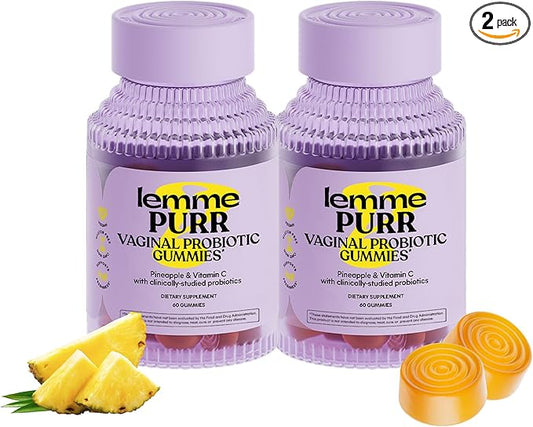 Lemme Purr Vaginal Probiotic Gummies for Women - Balanced pH, Healthy Odor, Yeast Balance & Flora Support + Vitamin C for Immune Health - Tasty Pineapple (60 Count) (Pack of 2)