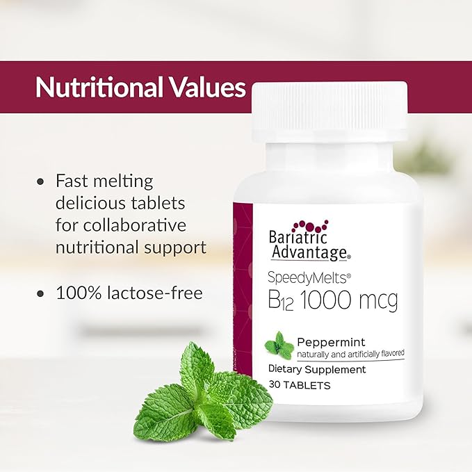 Bariatric Advantage B-12 Speedy Melts, Vitamin B12 1000 mcg Supplement, Fast Melting with 200 mcg of Folic Acid for Nutritional Support - Peppermint, 30 Count