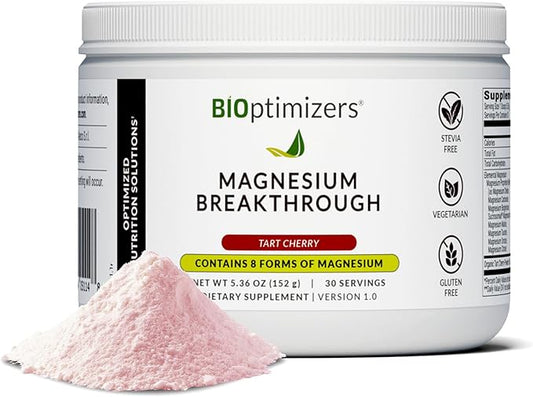 BIOptimizers Magnesium Breakthrough Drink - 8 Forms of Magnesium, Electrolytes, Sleep Health, Stress, Muscle Recovery, Heart Support | Glycinate, Citrate, Malate- Tart Cherry