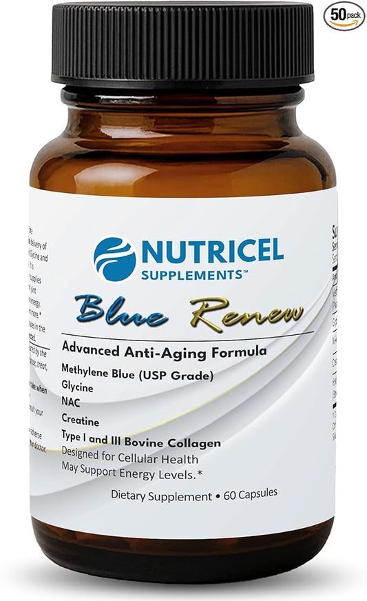 Methylene Blue Pharmaceutical Grade Capsules, with Added Glycine + NAC for Enhanced Antioxidant Activity, Collagen and Creatine for Anti-Aging Support, Youth and Longevity Formula