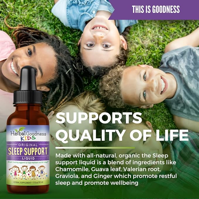 Kids Sleep Support Liquid Extract - Natural Kids Plant Based Herbal Sleep Aid, with Chamomile, Guava Leaf - 1oz Liquid Extract - Herbal Goodness (1 Unit)
