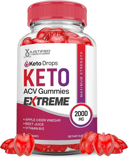 Keto Drops Keto ACV Gummies Extreme 2000MG Keto Drops Keto Gummies Advanced Formula Apple Cider Vinegar with Pomegranate Beet Juice Powder B12 Vegan Non GMO 60 Gummys