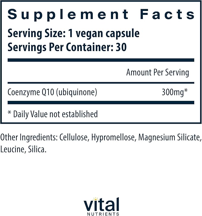 Vital Nutrients CoQ10 300mg | Vegan Supplement | Potent Antioxidant of CoEnzyme Q10 to Support Heart Health and Energy Levels* | Gluten, Dairy and Soy Free | Non-GMO | 30 Capsules
