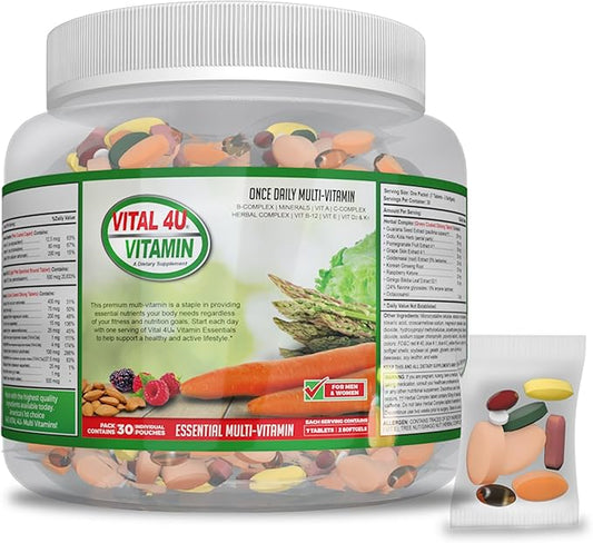 VITAL 4U® Vitamin Essentials - Daily Multivitamin for Both Men and Women, Immune Support, Multimineral Formula - 30 Servings