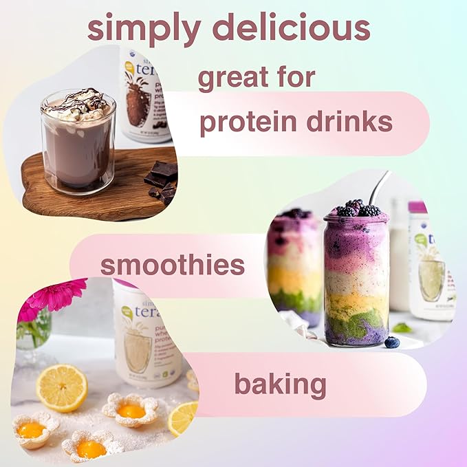 Simply tera's Pure Whey Protein Powder - Chocolate Protein Powder, Clean & Grass Fed Whey Protein, No Artificial Sweeteners, Non-GMO, Kosher, rBGH-Free, Soy-Free - Dark Chocolate, 24 oz