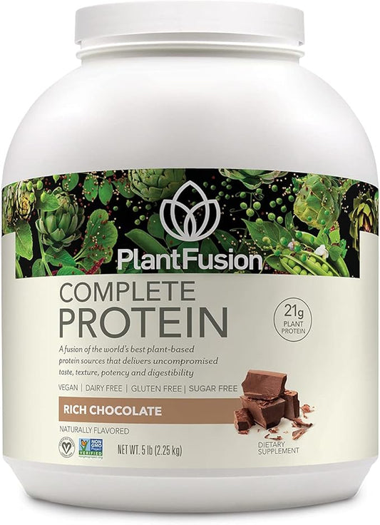 PlantFusion Complete Vegan Protein Powder - Plant Based Protein Powder with BCAAs, Digestive Enzymes and Pea Protein - Keto, Gluten Free, Soy Free, Non-Dairy, No Sugar, Non-GMO - Rich Chocolate 5 lb