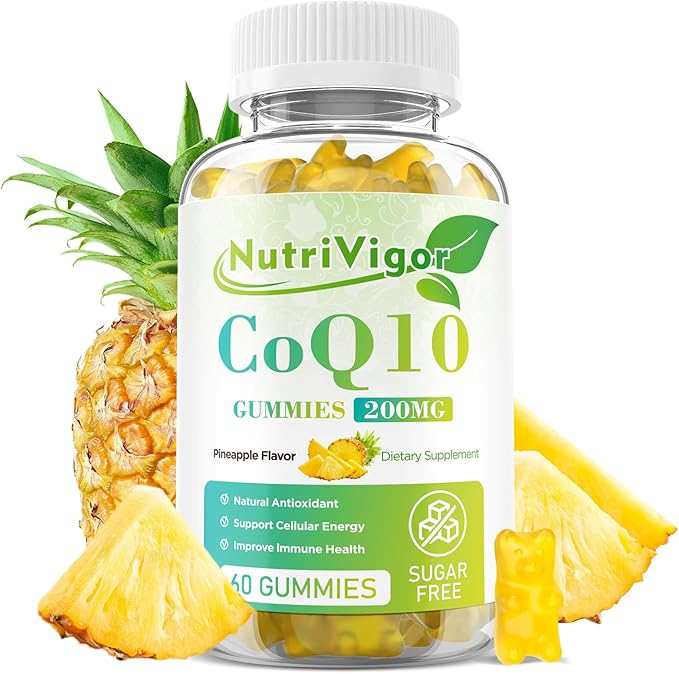 CoQ10 Gummies, Coenzyme Q10 Supplement 200 mg, High Absorption CoQ10 Supplement for Cellular Energy and Immune Health, Vegan, Gluten Free, Pineapple Flavor, 60 Count